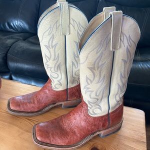 Mens Anderson Bean western cowboy smooth ostrich Boots cognac 10.5